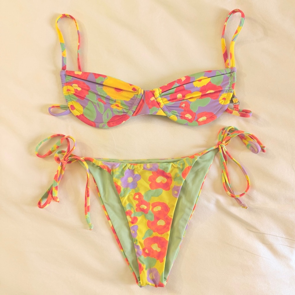 Lulus multi floral print Purple and yellow bikini set size XS